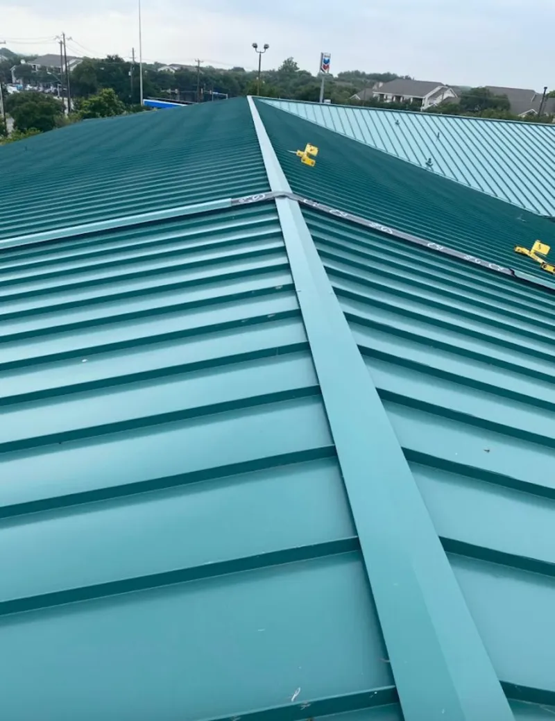 Green commercial metal roof ridge and valley for Metal Roof Repair in Westlake Village